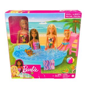 Barbie Pool Playset With Slide Accessories Doll Swimwear Blonde‎